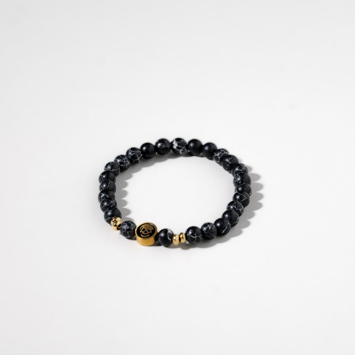 Bransoletka Czarna Unisex 6mm - skull Spękany Kamień