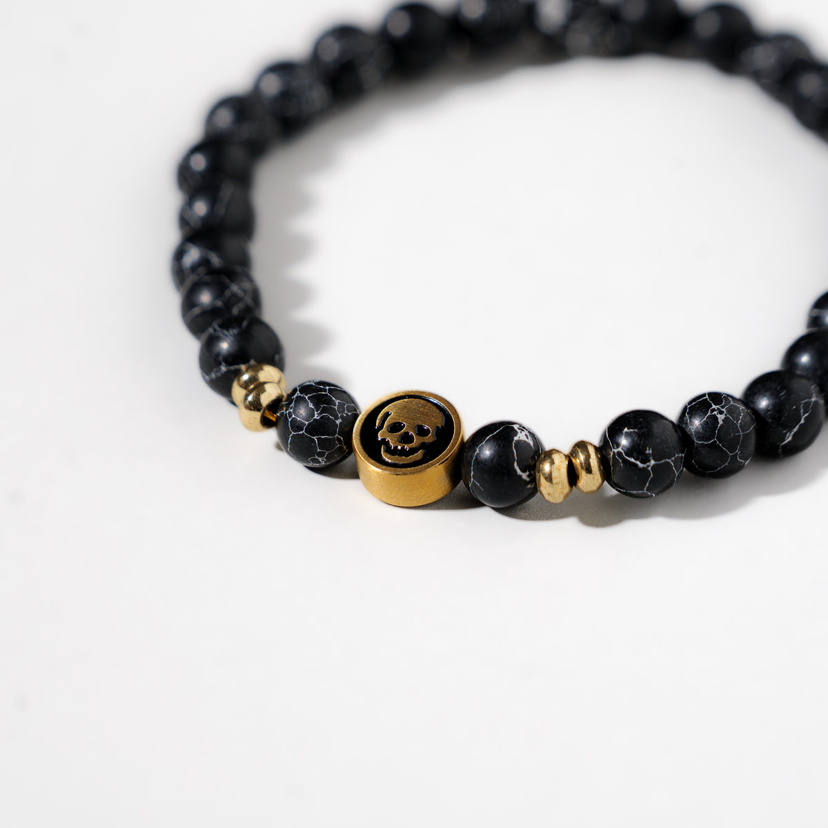 Bransoletka Czarna Unisex 6mm - skull Spękany Kamień